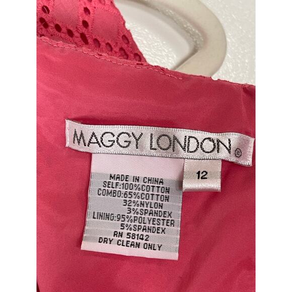 Maggy London Coral Eyelet V Neck A Line Dress Size 12 - Picture 9 of 9